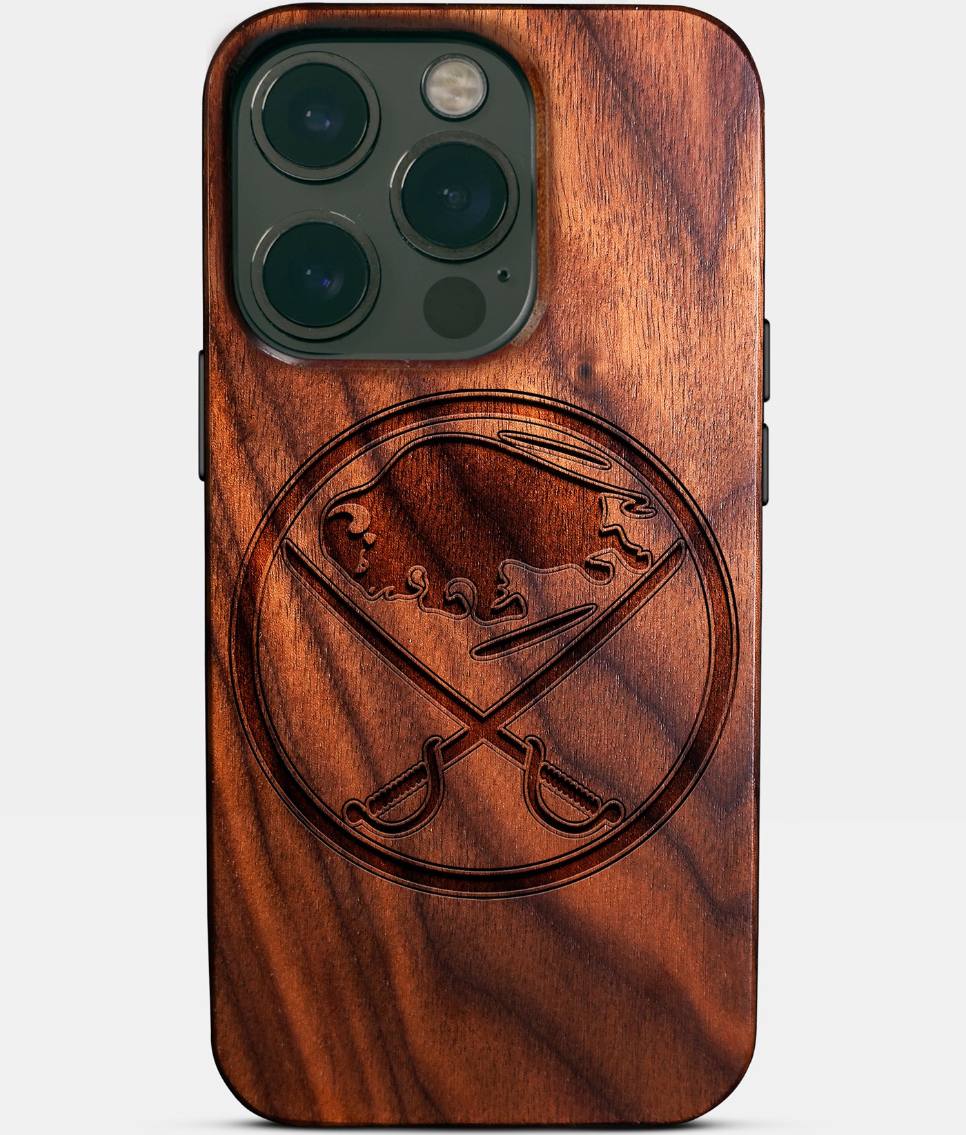 Eco-friendly Buffalo Sabres iPhone 14 Pro Case - Carved Wood Custom Buffalo Sabres Gift For Him - Monogrammed Personalized iPhone 14 Pro Cover By Engraved In Nature