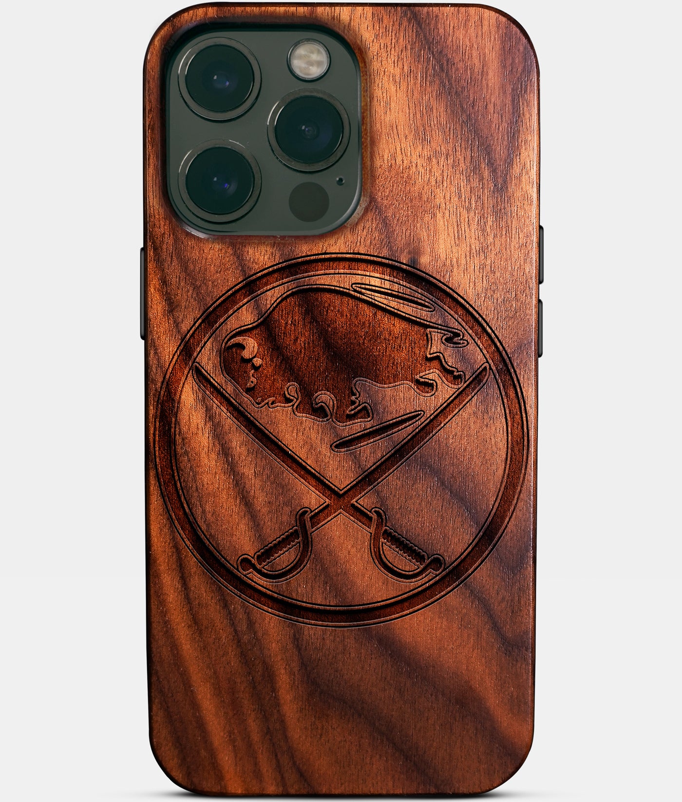 Eco-friendly Buffalo Sabres iPhone 14 Pro Max Case - Carved Wood Custom Buffalo Sabres Gift For Him - Monogrammed Personalized iPhone 14 Pro Max Cover By Engraved In Nature