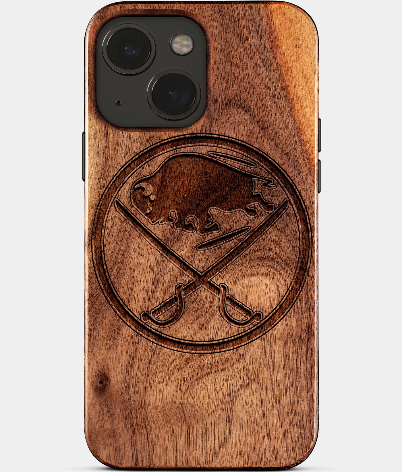 Eco-friendly Buffalo Sabres iPhone 15 Plus Case - Carved Wood Custom Buffalo Sabres Gift For Him - Monogrammed Personalized iPhone 15 Plus Cover By Engraved In Nature