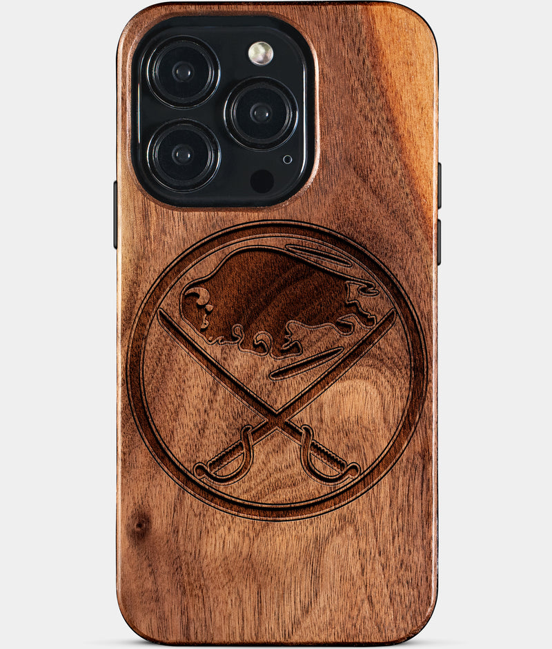 Eco-friendly Buffalo Sabres iPhone 15 Pro Case - Carved Wood Custom Buffalo Sabres Gift For Him - Monogrammed Personalized iPhone 15 Pro Cover By Engraved In Nature