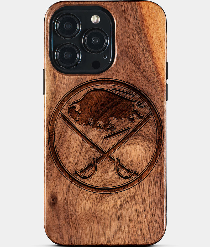 Eco-friendly Buffalo Sabres iPhone 15 Pro Max Case - Carved Wood Custom Buffalo Sabres Gift For Him - Monogrammed Personalized iPhone 15 Pro Max Cover By Engraved In Nature