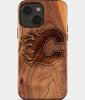 Eco-friendly Calgary Flames iPhone 15 Case - Carved Wood Custom Calgary Flames Gift For Him - Monogrammed Personalized iPhone 15 Cover By Engraved In Nature