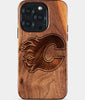 Eco-friendly Calgary Flames iPhone 15 Pro Case - Carved Wood Custom Calgary Flames Gift For Him - Monogrammed Personalized iPhone 15 Pro Cover By Engraved In Nature