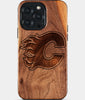 Eco-friendly Calgary Flames iPhone 15 Pro Max Case - Carved Wood Custom Calgary Flames Gift For Him - Monogrammed Personalized iPhone 15 Pro Max Cover By Engraved In Nature