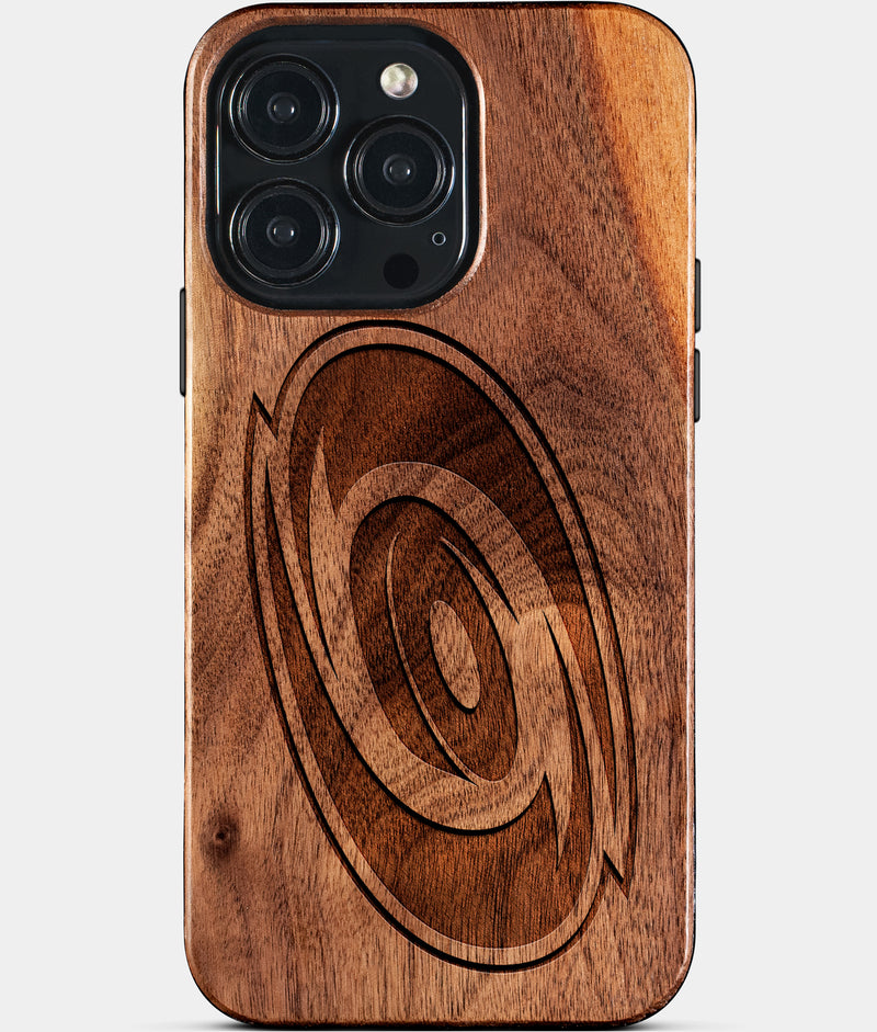 Eco-friendly Carolina Hurricanes iPhone 15 Pro Max Case - Carved Wood Custom Carolina Hurricanes Gift For Him - Monogrammed Personalized iPhone 15 Pro Max Cover By Engraved In Nature