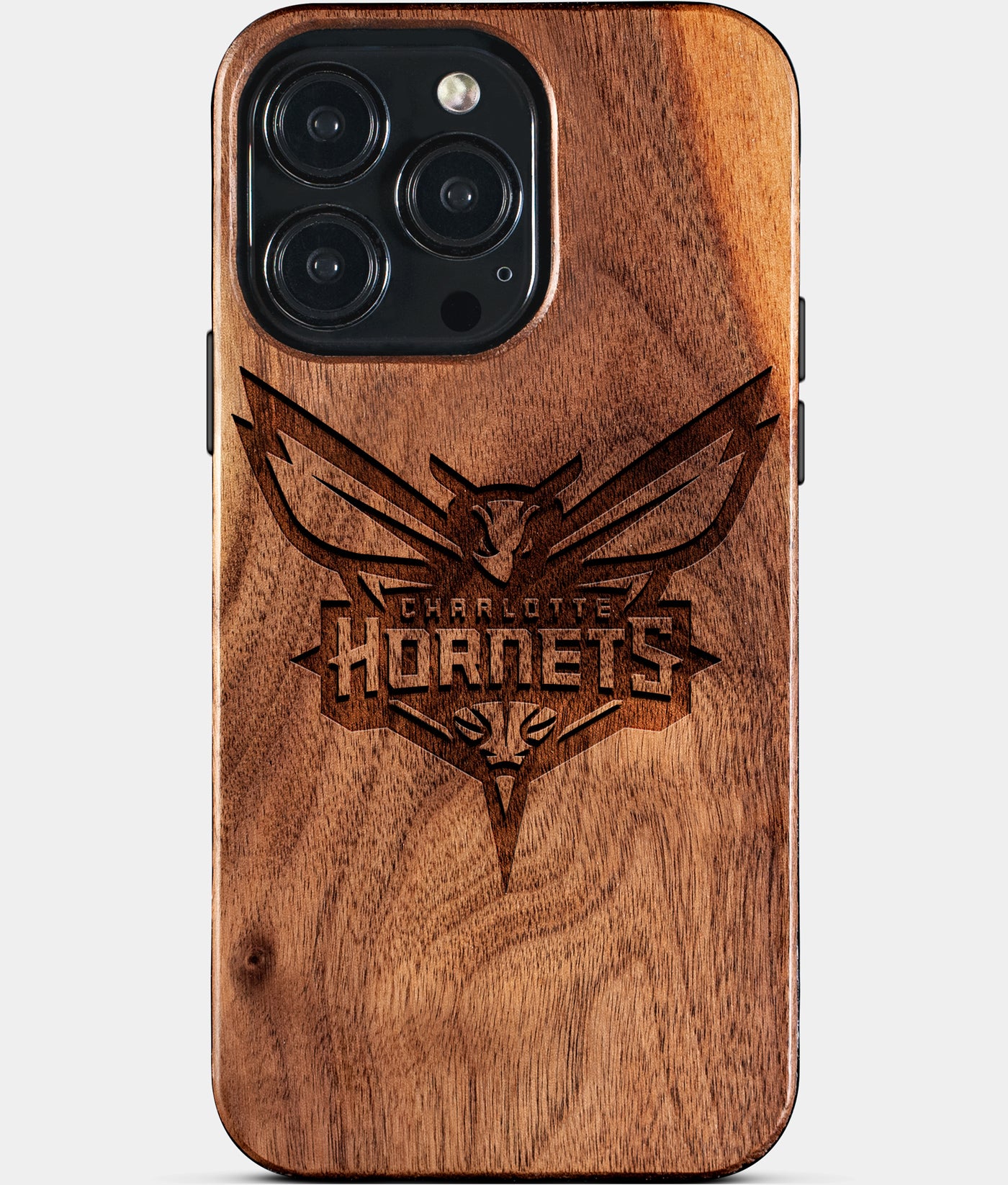 Eco-friendly Charlotte Hornets iPhone 15 Pro Max Case - Carved Wood Custom Charlotte Hornets Gift For Him - Monogrammed Personalized iPhone 15 Pro Max Cover By Engraved In Nature