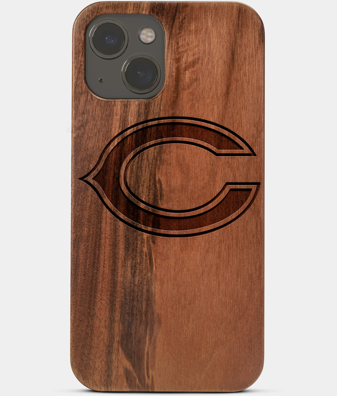 Carved Wood Chicago Bears iPhone 13 Mini Case | Custom Chicago Bears Gift, Birthday Gift | Personalized Mahogany Wood Cover, Gifts For Him, Monogrammed Gift For Fan | by Engraved In Nature