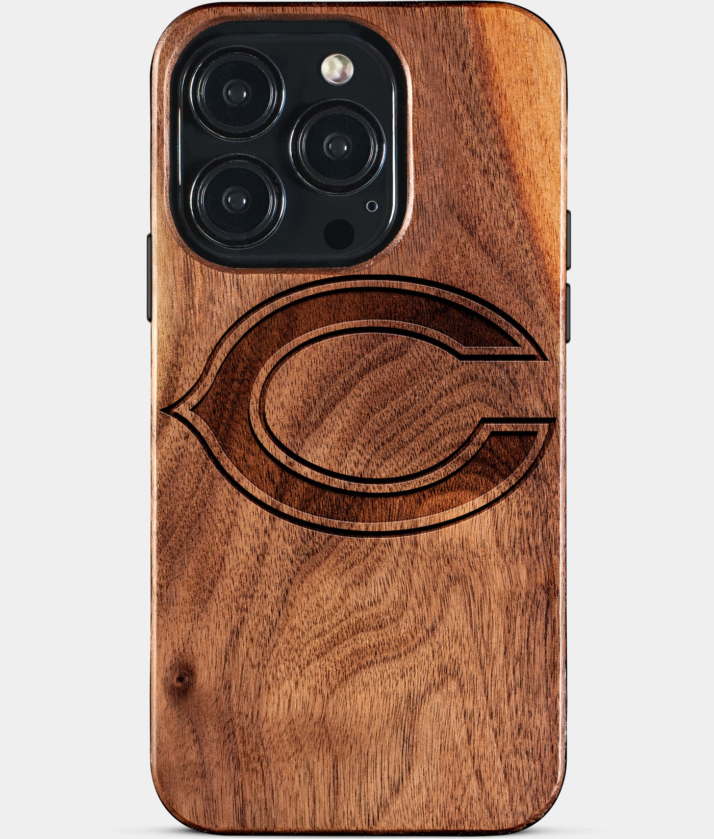 Eco-friendly Chicago Bears iPhone 15 Pro Case - Carved Wood Custom Chicago Bears Gift For Him - Monogrammed Personalized iPhone 15 Pro Cover By Engraved In Nature