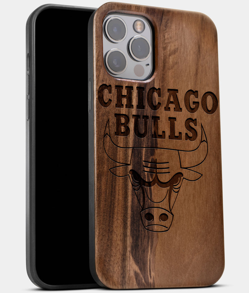 Best Wood Chicago Bulls iPhone 13 Pro Max Case | Custom Chicago Bulls Gift | Walnut Wood Cover - Engraved In Nature