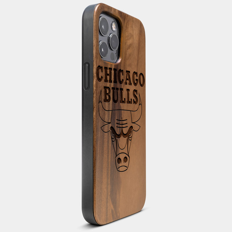 Best Wood Chicago Bulls iPhone 13 Pro Max Case | Custom Chicago Bulls Gift | Walnut Wood Cover - Engraved In Nature