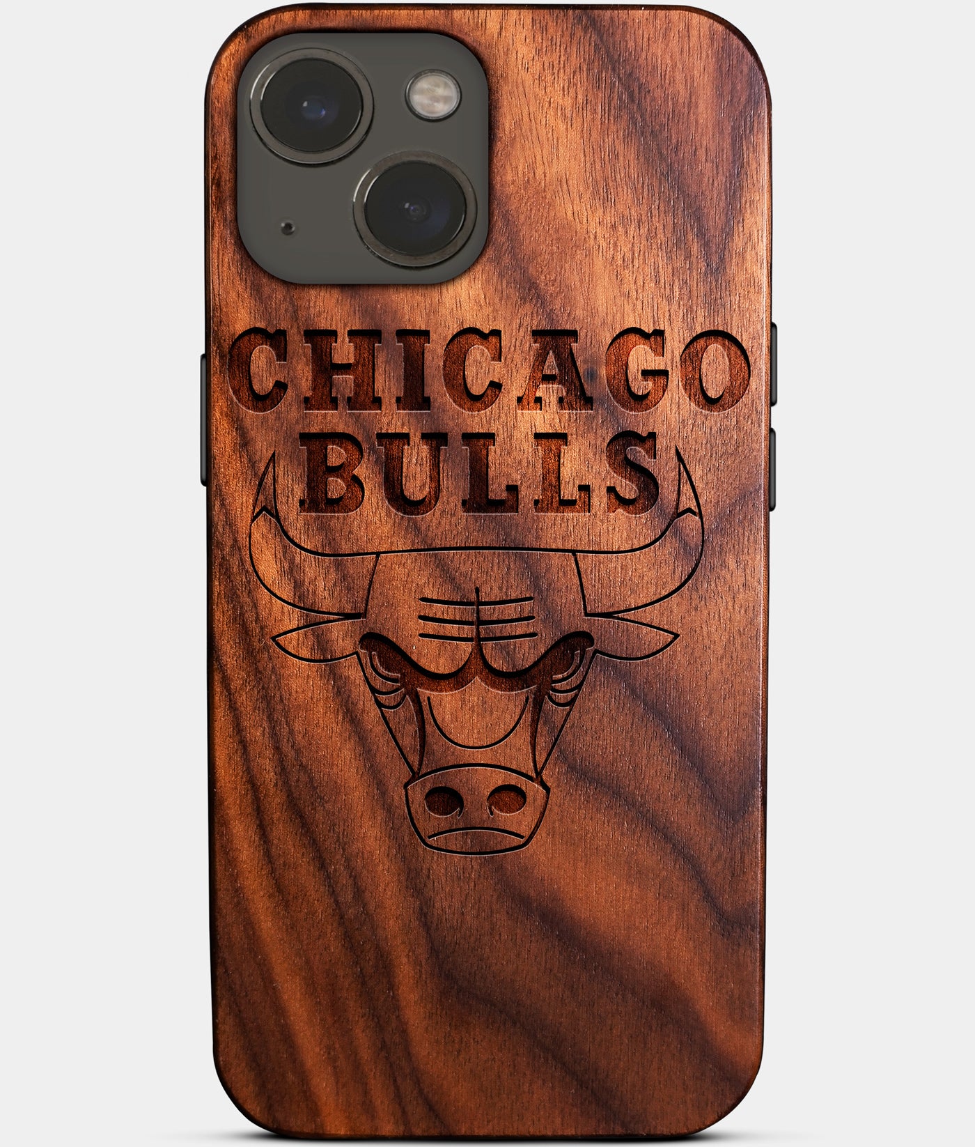 Eco-friendly Chicago Bulls iPhone 14 Plus Case - Carved Wood Custom Chicago Bulls Gift For Him - Monogrammed Personalized iPhone 14 Plus Cover By Engraved In Nature