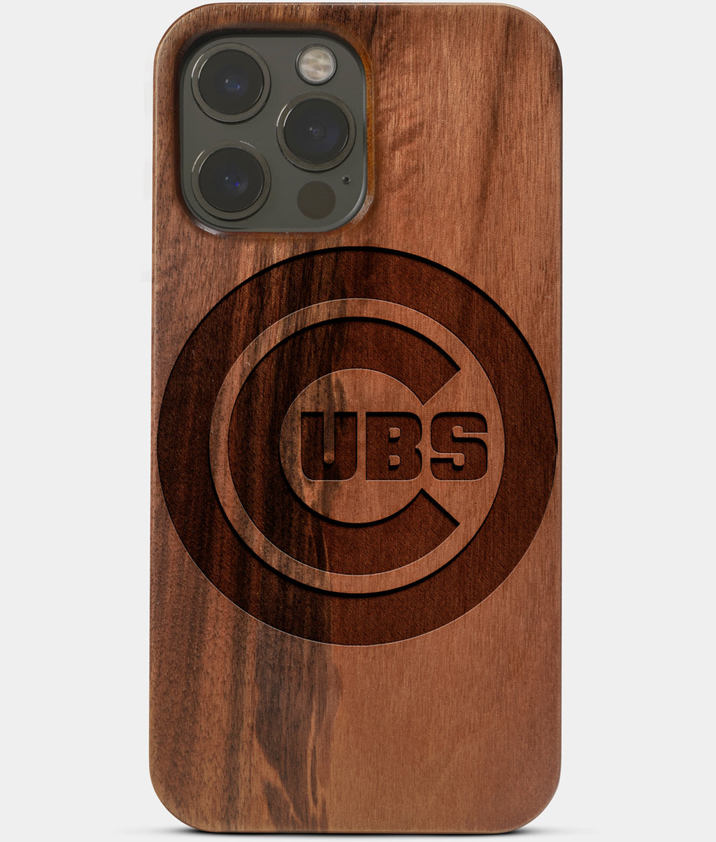 Wood Chicago Bears iPhone 13 Mini Case | Custom Chicago Bears Gift |  Mahogany Wood Cover