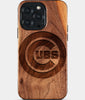 Eco-friendly Chicago Cubs iPhone 15 Pro Max Case - Carved Wood Custom Chicago Cubs Gift For Him - Monogrammed Personalized iPhone 15 Pro Max Cover By Engraved In Nature