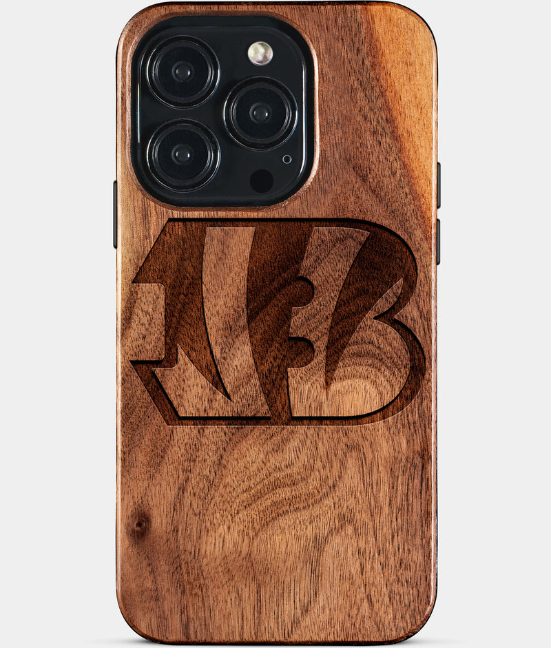 Eco-friendly Cincinnati Bengals iPhone 15 Pro Case - Carved Wood Custom Cincinnati Bengals Gift For Him - Monogrammed Personalized iPhone 15 Pro Cover By Engraved In Nature