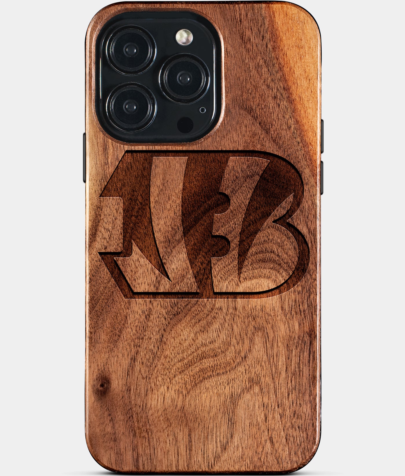 Eco-friendly Cincinnati Bengals iPhone 15 Pro Max Case - Carved Wood Custom Cincinnati Bengals Gift For Him - Monogrammed Personalized iPhone 15 Pro Max Cover By Engraved In Nature