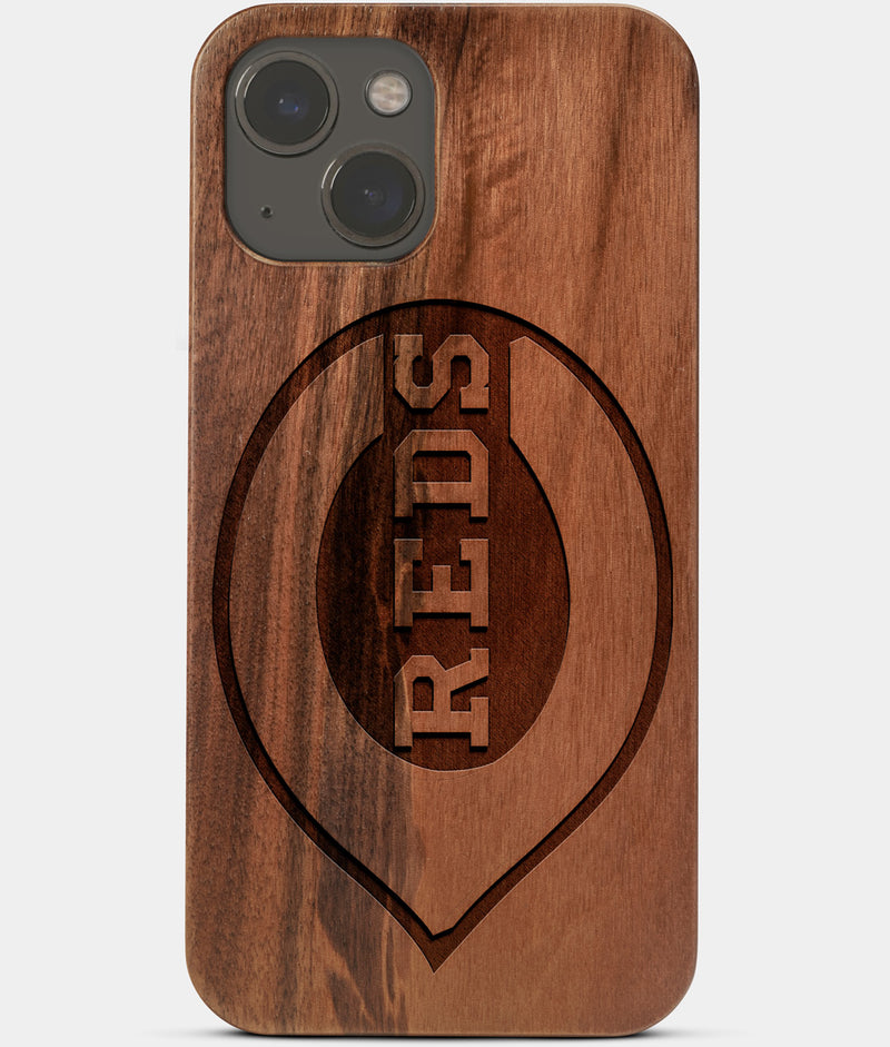 Carved Wood Cincinnati Reds iPhone 13 Case | Custom Cincinnati Reds Gift, Birthday Gift | Personalized Mahogany Wood Cover, Gifts For Him, Monogrammed Gift For Fan | by Engraved In Nature