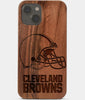 Carved Wood Cleveland Browns iPhone 13 Mini Case | Custom Cleveland Browns Gift, Birthday Gift | Personalized Mahogany Wood Cover, Gifts For Him, Monogrammed Gift For Fan | by Engraved In Nature