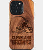 Eco-friendly Cleveland Browns iPhone 15 Pro Max Case - Carved Wood Custom Cleveland Browns Gift For Him - Monogrammed Personalized iPhone 15 Pro Max Cover By Engraved In Nature