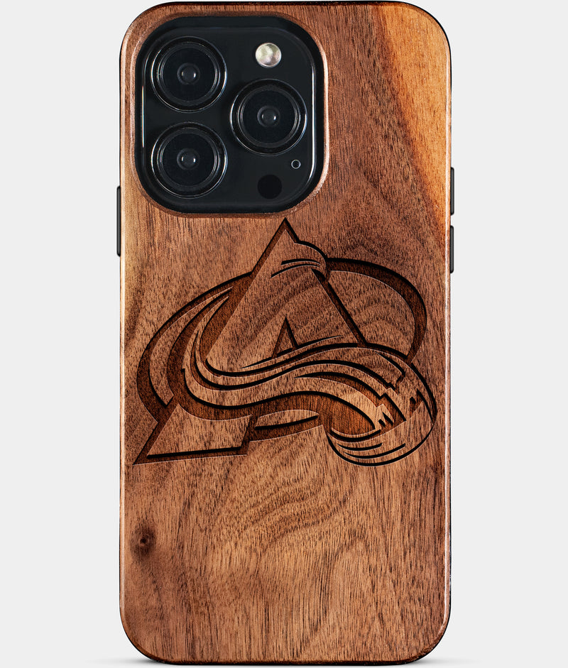 Eco-friendly Colorado Avalanche iPhone 15 Pro Case - Carved Wood Custom Colorado Avalanche Gift For Him - Monogrammed Personalized iPhone 15 Pro Cover By Engraved In Nature