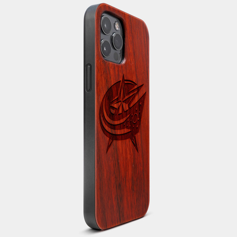 Best Wood Columbus Blue Jackets iPhone 13 Pro Max Case | Custom Columbus Blue Jackets Gift | Mahogany Wood Cover - Engraved In Nature