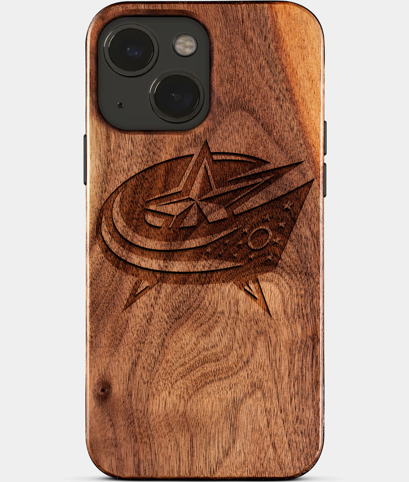 Eco-friendly Columbus Blue Jackets iPhone 15 Case - Carved Wood Custom Columbus Blue Jackets Gift For Him - Monogrammed Personalized iPhone 15 Cover By Engraved In Nature