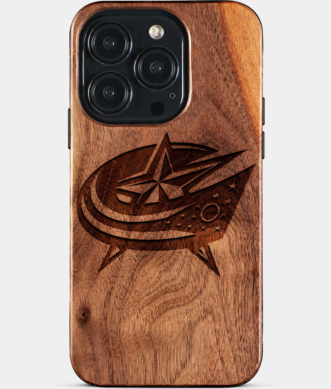 Eco-friendly Columbus Blue Jackets iPhone 15 Pro Case - Carved Wood Custom Columbus Blue Jackets Gift For Him - Monogrammed Personalized iPhone 15 Pro Cover By Engraved In Nature