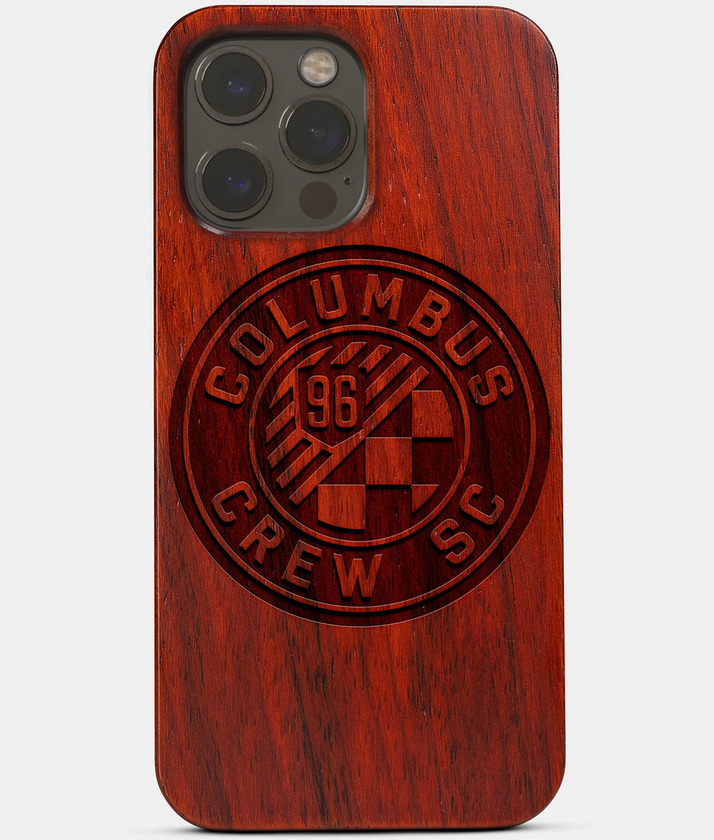 Wood Columbus Crew SC iPhone 13 Pro Max Case | Custom Columbus Crew SC Gift  | Mahogany Wood Cover