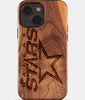 Eco-friendly Dallas Stars iPhone 15 Case - Carved Wood Custom Dallas Stars Gift For Him - Monogrammed Personalized iPhone 15 Cover By Engraved In Nature