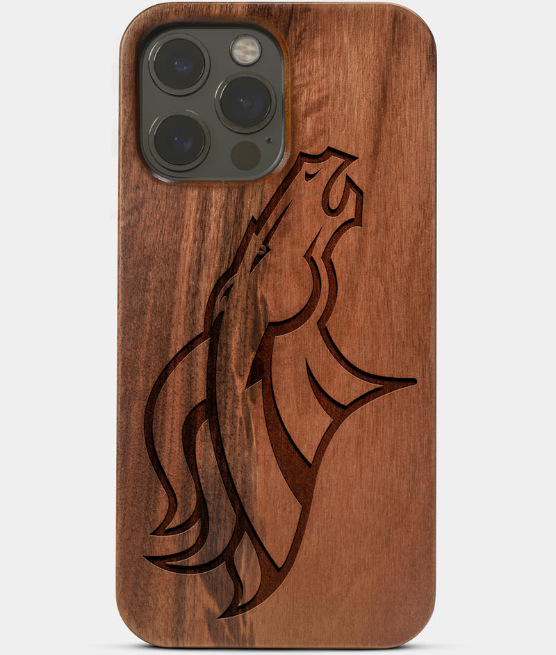 Wood Denver Broncos iPhone 13 Pro Max Case | Custom Denver Broncos Gift |  Walnut Wood Cover