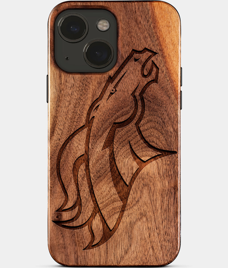 Eco-friendly Denver Broncos iPhone 15 Case - Carved Wood Custom Denver Broncos Gift For Him - Monogrammed Personalized iPhone 15 Cover By Engraved In Nature