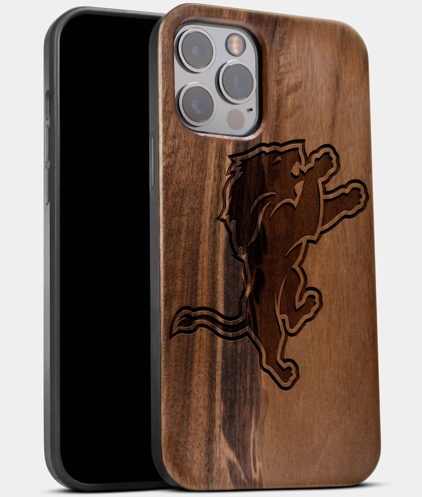 Best Wood Detroit Lions iPhone 13 Pro Case | Custom Detroit Lions Gift | Walnut Wood Cover - Engraved In Nature