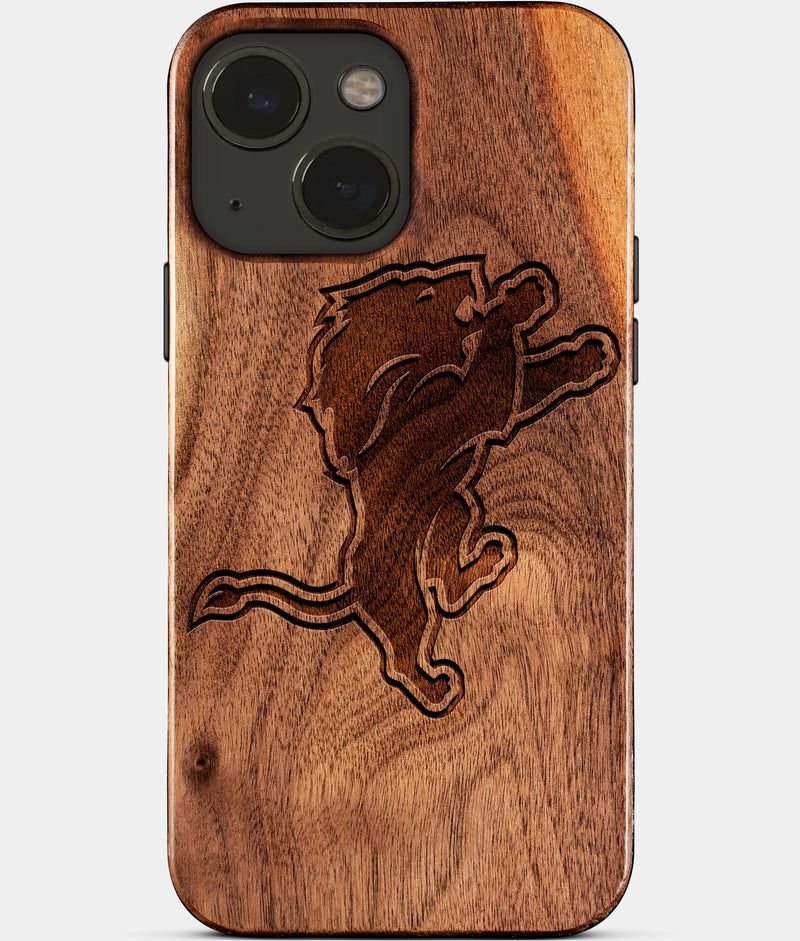 Eco-friendly Detroit Lions iPhone 15 Case - Carved Wood Custom Detroit Lions Gift For Him - Monogrammed Personalized iPhone 15 Cover By Engraved In Nature