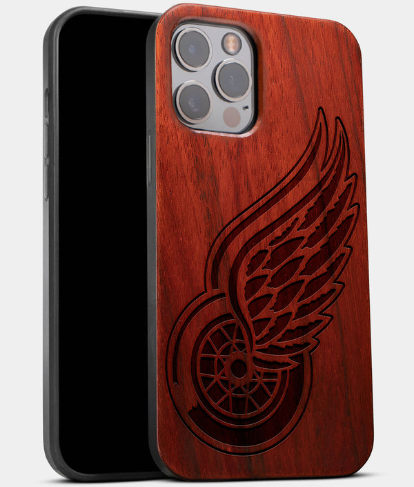 Best Wood Detroit Red Wings iPhone 13 Pro Max Case | Custom Detroit Red Wings Gift | Mahogany Wood Cover - Engraved In Nature