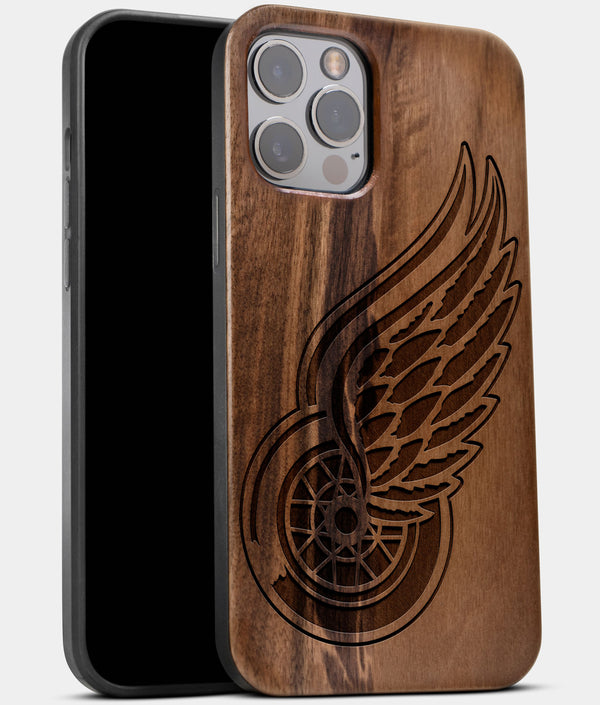 Best Wood Detroit Red Wings iPhone 13 Pro Max Case | Custom Detroit Red Wings Gift | Walnut Wood Cover - Engraved In Nature