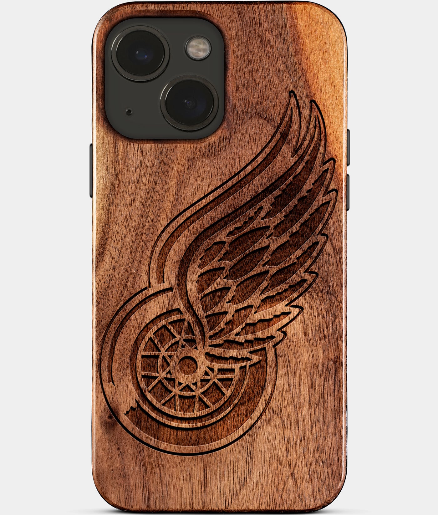 Eco-friendly Detroit Red Wings iPhone 15 Case - Carved Wood Custom Detroit Red Wings Gift For Him - Monogrammed Personalized iPhone 15 Cover By Engraved In Nature