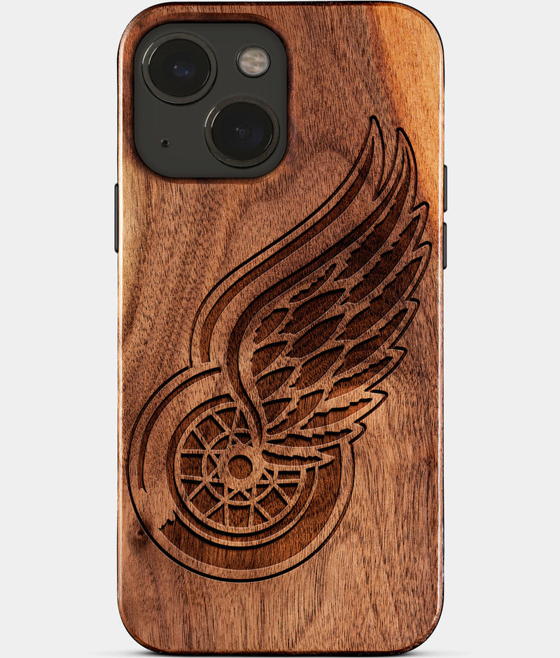 Eco-friendly Detroit Red Wings iPhone 15 Plus Case - Carved Wood Custom Detroit Red Wings Gift For Him - Monogrammed Personalized iPhone 15 Plus Cover By Engraved In Nature