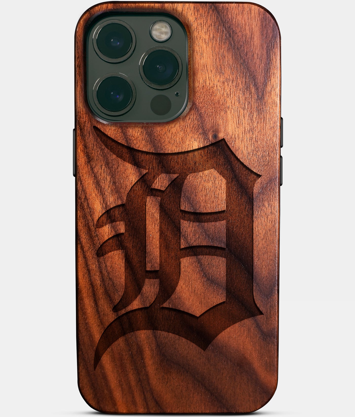 Eco-friendly Detroit Tigers iPhone 14 Pro Max Case - Carved Wood Custom Detroit Tigers Gift For Him - Monogrammed Personalized iPhone 14 Pro Max Cover By Engraved In Nature