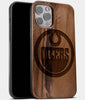 Best Wood Edmonton Oilers iPhone 13 Pro Case | Custom Edmonton Oilers Gift | Walnut Wood Cover - Engraved In Nature