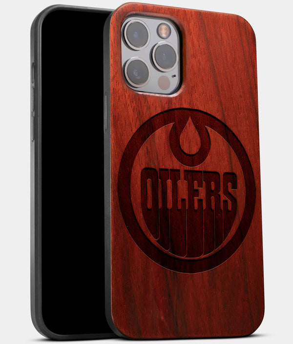 Best Wood Edmonton Oilers iPhone 13 Pro Max Case | Custom Edmonton Oilers Gift | Mahogany Wood Cover - Engraved In Nature