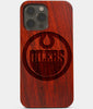 Carved Wood Edmonton Oilers iPhone 13 Pro Max Case | Custom Edmonton Oilers Gift, Birthday Gift | Personalized Mahogany Wood Cover, Gifts For Him, Monogrammed Gift For Fan | by Engraved In Nature