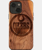 Eco-friendly Edmonton Oilers iPhone 15 Case - Carved Wood Custom Edmonton Oilers Gift For Him - Monogrammed Personalized iPhone 15 Cover By Engraved In Nature