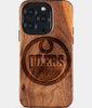 Eco-friendly Edmonton Oilers iPhone 15 Pro Case - Carved Wood Custom Edmonton Oilers Gift For Him - Monogrammed Personalized iPhone 15 Pro Cover By Engraved In Nature