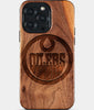 Eco-friendly Edmonton Oilers iPhone 15 Pro Max Case - Carved Wood Custom Edmonton Oilers Gift For Him - Monogrammed Personalized iPhone 15 Pro Max Cover By Engraved In Nature