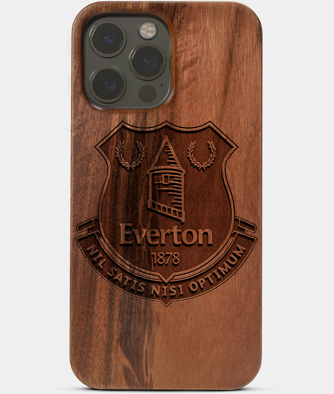 Carved Wood Everton F.C. iPhone 13 Pro Max Case | Custom Everton F.C. Gift, Birthday Gift | Personalized Mahogany Wood Cover, Gifts For Him, Monogrammed Gift For Fan | by Engraved In Nature