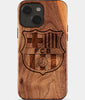 Eco-friendly FC Barcelona iPhone 15 Case - Carved Wood Custom FC Barcelona Gift For Him - Monogrammed Personalized iPhone 15 Cover By Engraved In Nature