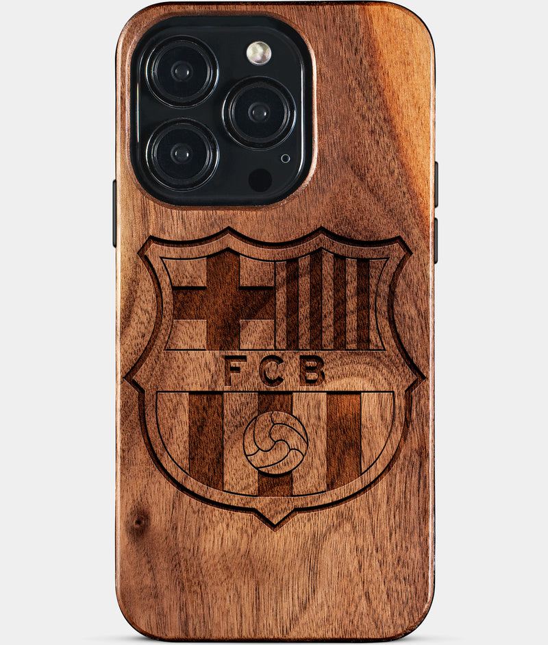 Eco-friendly FC Barcelona iPhone 15 Pro Case - Carved Wood Custom FC Barcelona Gift For Him - Monogrammed Personalized iPhone 15 Pro Cover By Engraved In Nature