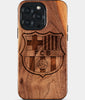 Eco-friendly FC Barcelona iPhone 15 Pro Max Case - Carved Wood Custom FC Barcelona Gift For Him - Monogrammed Personalized iPhone 15 Pro Max Cover By Engraved In Nature