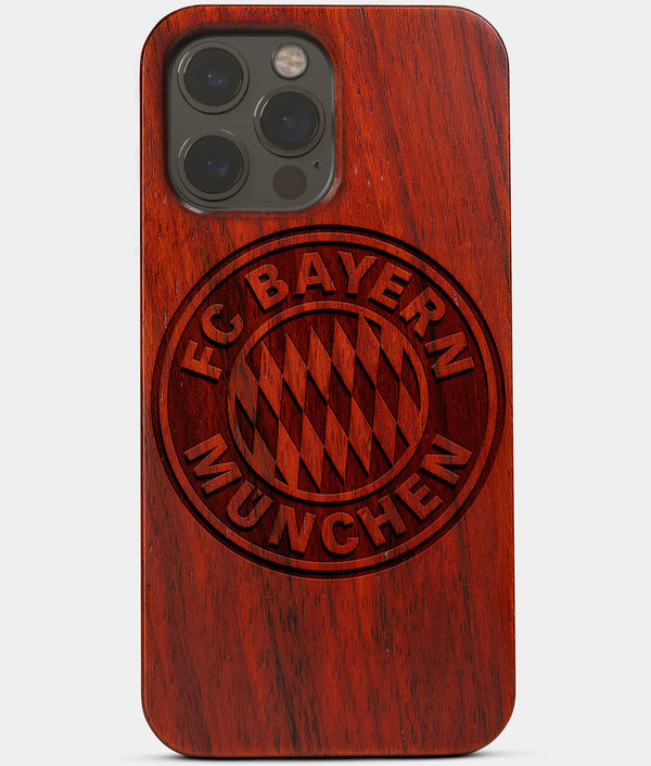 Carved Wood FC Bayern Munich iPhone 13 Pro Max Case | Custom FC Bayern Munich Gift, Birthday Gift | Personalized Mahogany Wood Cover, Gifts For Him, Monogrammed Gift For Fan | by Engraved In Nature