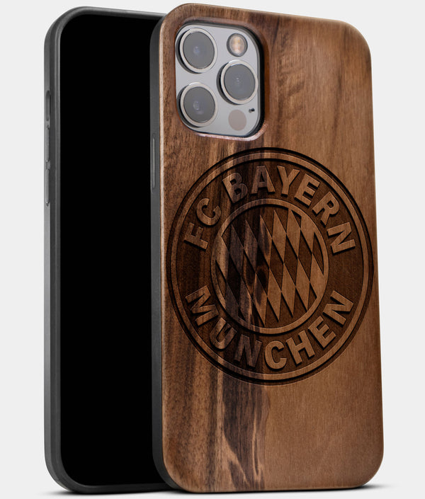 Best Wood FC Bayern Munich iPhone 13 Pro Max Case | Custom FC Bayern Munich Gift | Walnut Wood Cover - Engraved In Nature