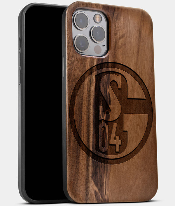 Best Wood FC Schalke 04 iPhone 13 Pro Max Case | Custom FC Schalke 04 Gift | Walnut Wood Cover - Engraved In Nature